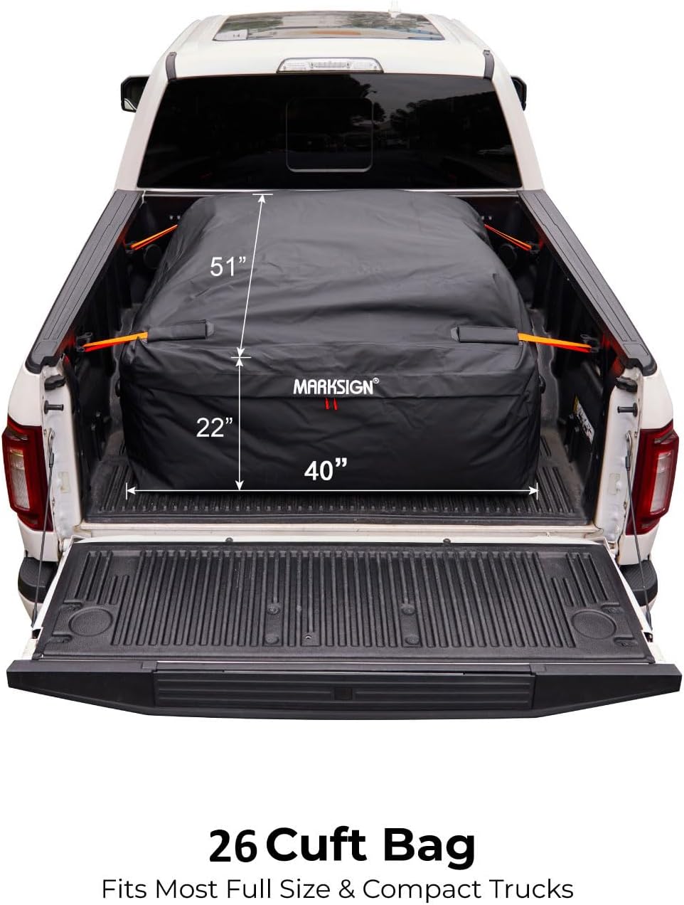 Truck Bed Cargo Bag, 26 Cubic Feet 100% Waterproof Cargo Bag for Truck Bed, Heavy Duty Pickup Storage Bag Fits Any Truck Size with Built-in 4 Tie Down Straps, Packing Bag (51''x40''x22'')