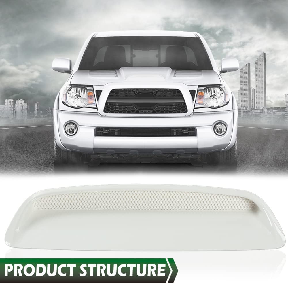 GRAND ORANGE Hood Scoop Kit Compatible with Toyota Tacoma 2005 2006 2007 2008 2009 2010 2011 Hood Bulge Kit Color Code 040 Super White 7618135050A1