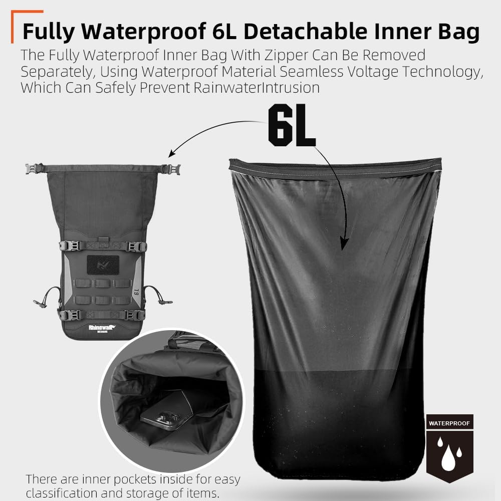 Rhinowalk Motorcycle Crash Bar Bag Waterproof 6L Motorcycle Frame Bag Saddle Bag Side Bag with Shoulder Strap (Black, 7L)
