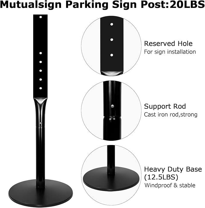 Parking Sign Post 49" Heavy Duty Cast Iron Parking Signs Stand, Movable Sign - Image 8