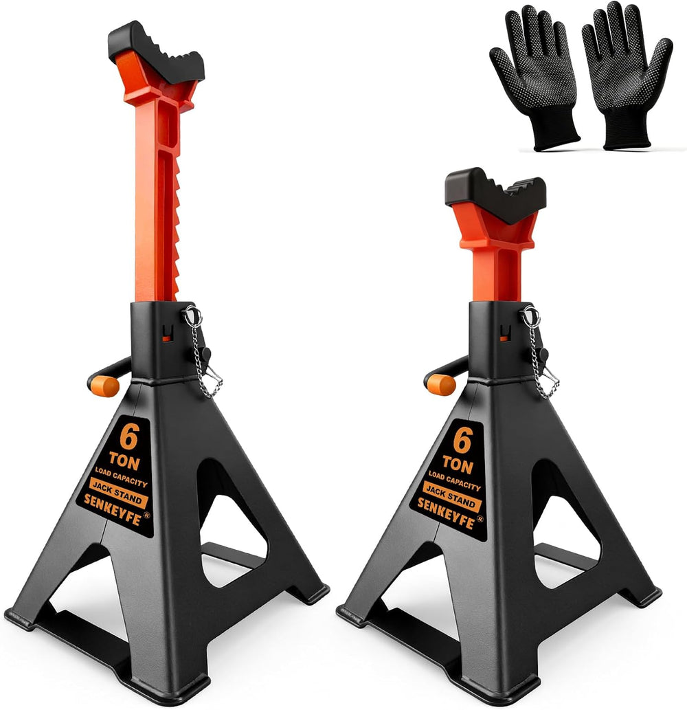 6 Ton (13,200 LBs) Jack Stands with Crossbars,Double Pin Locking,Rubber Cover...