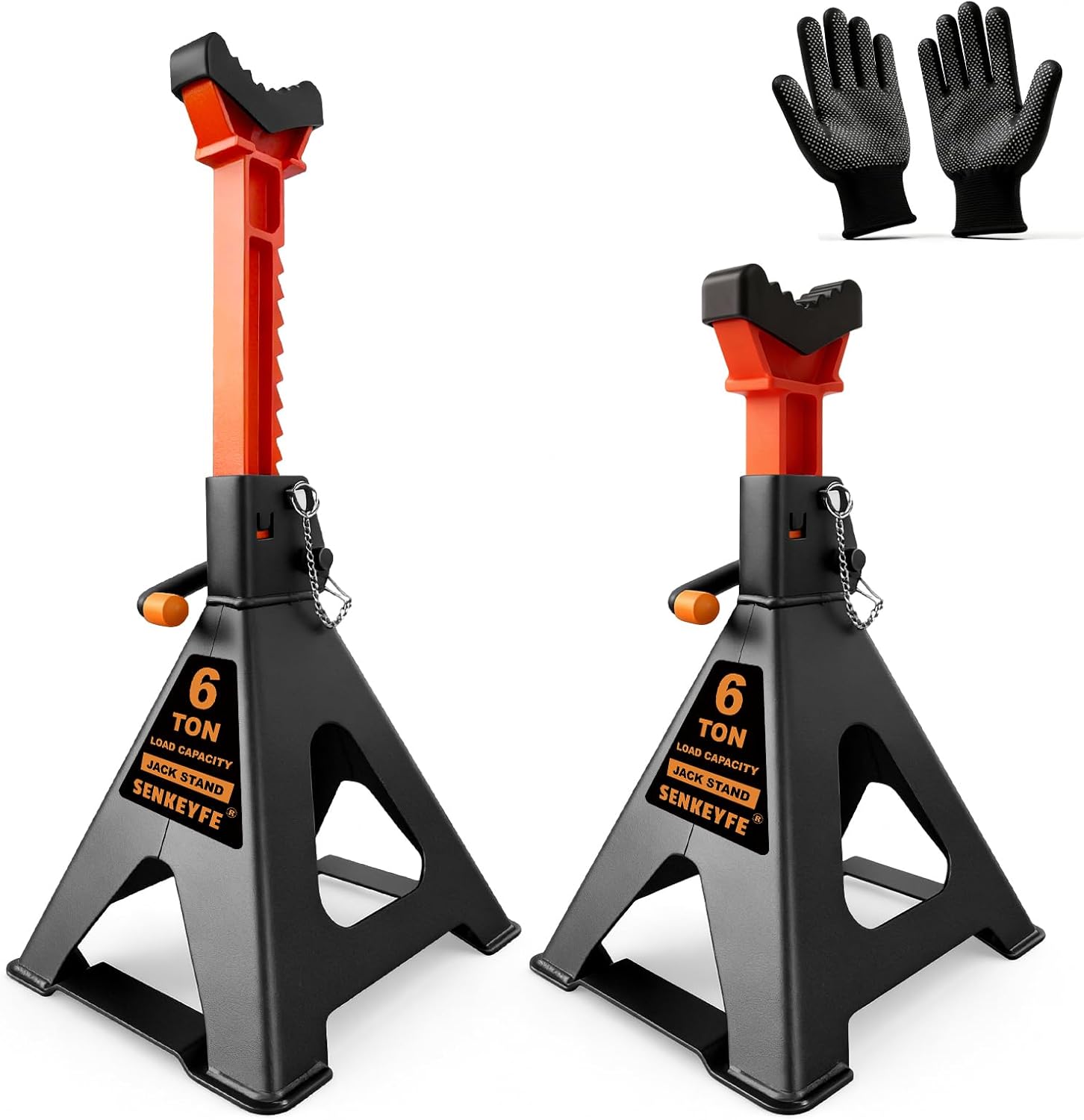 6 Ton (13,200 LBs) Jack Stands with Crossbars,Double Pin Locking,Rubber Cover,Large Foot Base,15"-22" Adjustable Height,Heavy Duty Car Jack Stands,Lifting Bus,RV,SUV,MPV,Pickup Truck,2 Pack