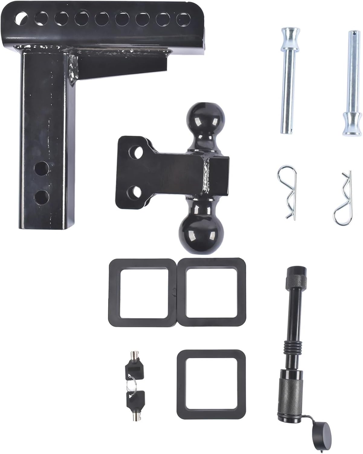 Adjustable 2.5" Trailer Hitch 6" Drop/Rise Dual-Ball 22,000 LBS GTW Locks