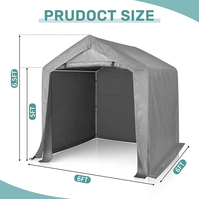 Outvita Outdoor Portable Storage Shed Tent, 6x6 ft Waterproof Carport - Image 2