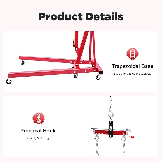 LOYALHEARTDY Engine Hoist with Lever, 2 Ton 4400 LBS Folding Cherry Picker Shop - Image 7