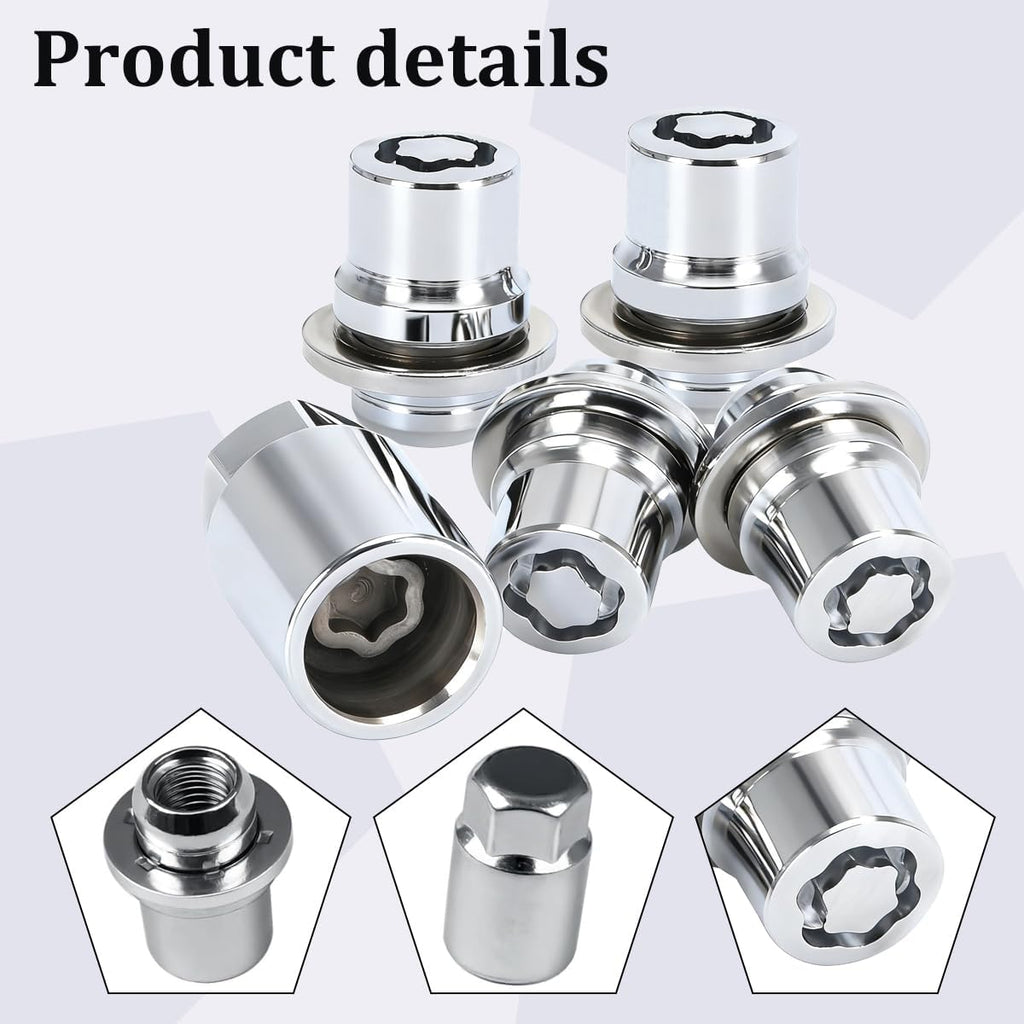 5PCS M12 x 1.5 Car Wheel Lock Lug Nut Set, 4PCS Vehicle Tire Lock and 1PC Key, 00276-00900 Anti-Theft Wheel Locking Lug Nut Set, Compatible with Matrix Avalon ES 300 CT200h