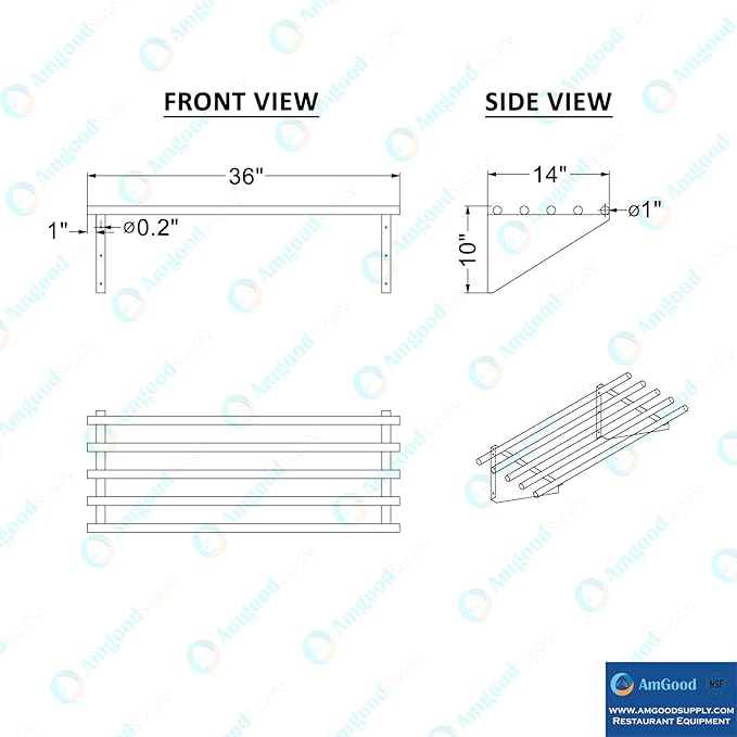 AmGood 14 in. x 36 in. NSF Stainless Steel Tubular Wall Shelf | Heavy-Duty - Image 5