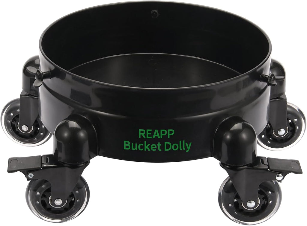 Bucket Dolly with Wheels,Heavy-Duty 360°Rolling Car Wash Bucket Dolly with 5 Wheels and 2 Locking Casters Compatible with 4, 5 and 6 Gallon Buckets (Black, 3''Casters Roller Wheels)