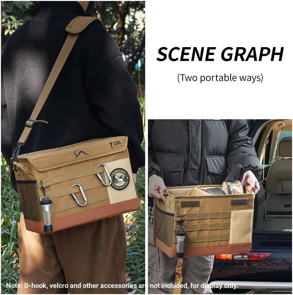 18L Camping Storage Bag, Multifunctional Waterproof Picnic Basket, Tent Stakes Organizer,with Adjustable Shoulder Strap for Hiking Cookware, Travel, Car