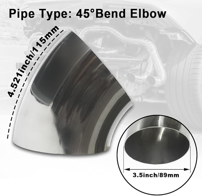 OD 3.5 inch 45 degree exhaust elbow Pipe SS304 Stainless Steel Bend Suitable - Image 3