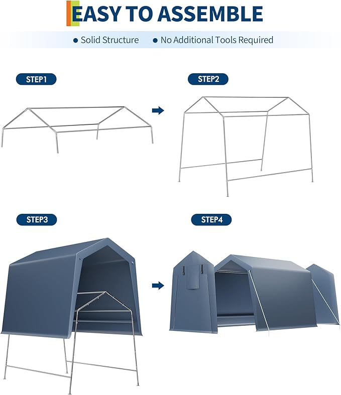 6x8 FT Motorcycle Shed, Durable Outdoor Motorcycle Storage Tent - Image 7