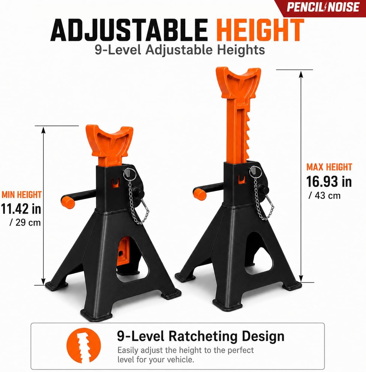3 Ton Jack Stands with Double Locking and Large Foot Base,Heavy Duty Car Jack Stand for SUV, Car, UTV/ATV Garage Lifting Tool Emergency, 1 Pair (Black Orange)