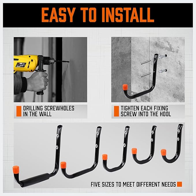 HORUSDY 10-Pack Heavy Duty Garage Storage Hooks Assorted Utility Hooks - Image 6