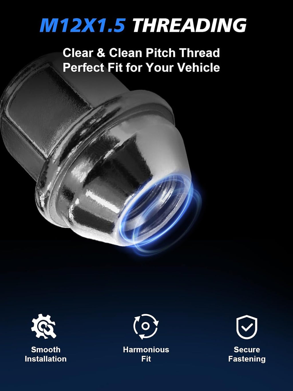 M12X1.5 Lug Nuts - 20pcs OEM Wheel Lug Nuts Compatible with 2009-18 Focus/2012-18 Fusion/2013-2020 Escape/2018+ EcoSport/2011-19 Fiesta, Chrome Acorn Wheel Nuts