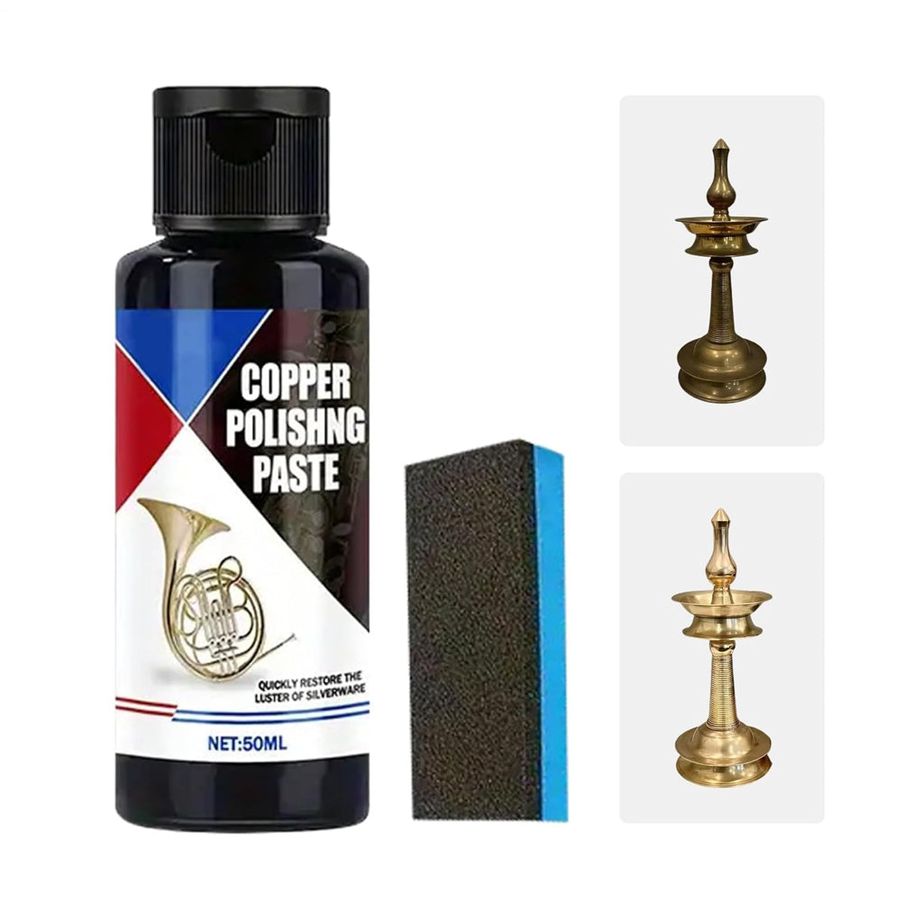 Brass Cleaner - 50ml Tarnish Remover and Polisher with Sponge for Bronze, Aluminum, Chrome, and Silverware, Fast-Acting Formula with Easy Application, Metal Cleaner for Watches, Stoves