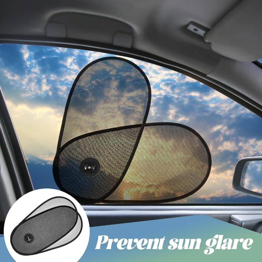 Car Side Window Sunshade, Rotatable Adjustable Sun Blocker with Suction Cups, Anti-Glare UV Protection Mesh Sun Visor, Universal for Cars, SUVs and Trucks Black