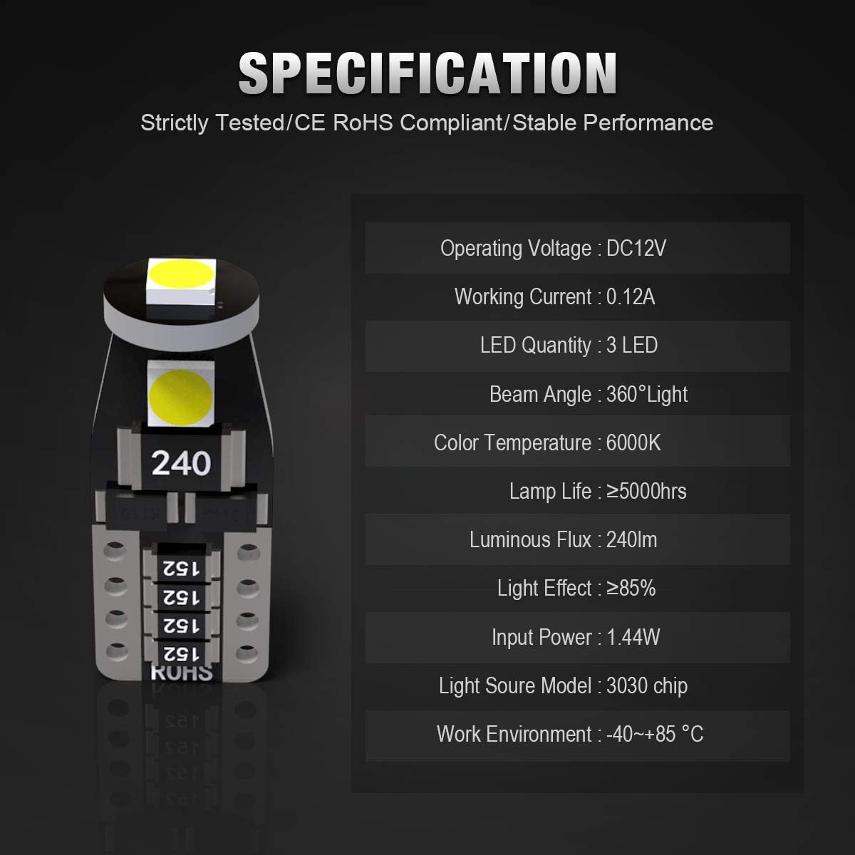 KAFEEK 20x T10 Wedge 194 168 2825 W5W LED Bulbs, Super Bright 3-3030 Chipset, CAN-Bus Error Free, Interior Lights, License Plate Dome Map Door Courtesy Park Lights,Xenon White