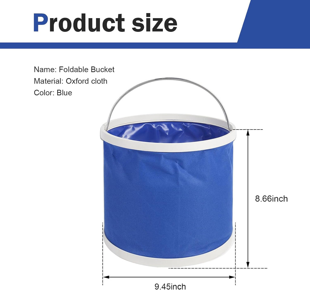 Car Collapsible Water Bucket, Vehicle Portable Water Container, Waterproof Fabric Pop Up Bucket for Car Washing, Camping & Emergency Water Storage (9L)