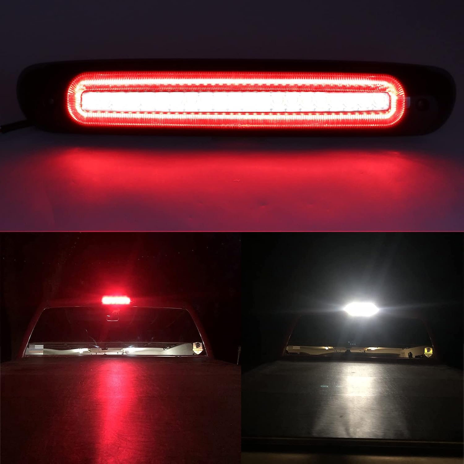 R&F Auto LED Third Brake Light Compatible with 2007-2013 Silverado/Sierra 1500 2500HD 3500HD Roof Cargo Lights Pickup Truck F1 Style Strobe High Mount Stop Lamp, Smoked Lens Replace OEM# 25890530