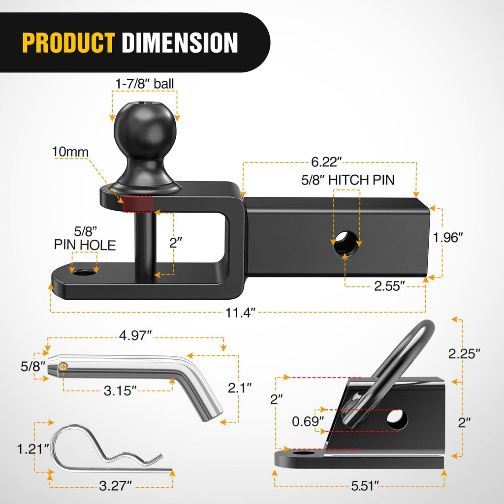 Nilight 3 in 1 ATV UTV Multi Hitch Mount with 2 Inch Receiver 1-7/8 inch Ball Hitch Rated 2000 LBS Winch Strap Loop Rated 5000 LBS