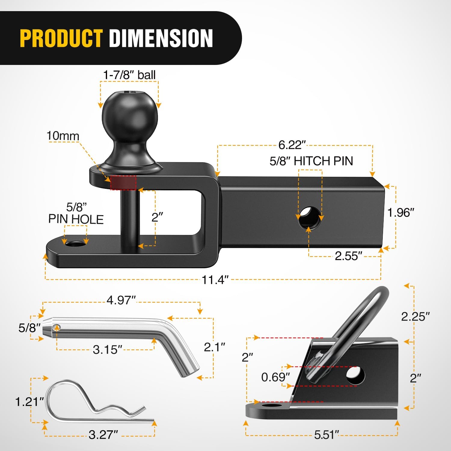 Nilight 3 in 1 ATV UTV Multi Hitch Mount with 2 Inch Receiver 1-7/8 inch Ball Hitch Rated 2000 LBS Winch Strap Loop Rated 5000 LBS