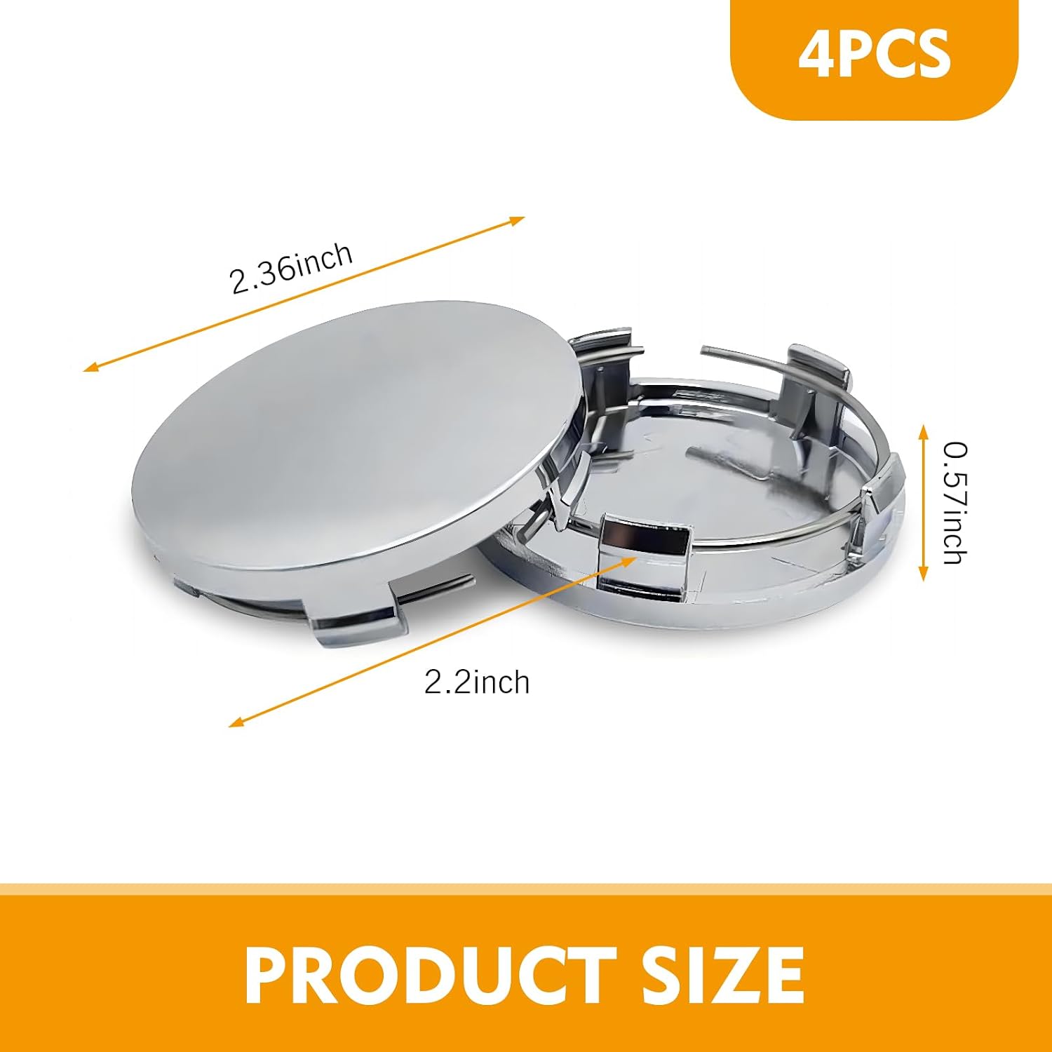 Car Wheel Center Cap, 2.36" OD 2.2" ID Wheel Center Hub Cap Cover, Rust-proof Snap-in Vehicle Rim Hub Caps Replacement Accessories, Universal for Most Car, Pack of 4 (Silver)