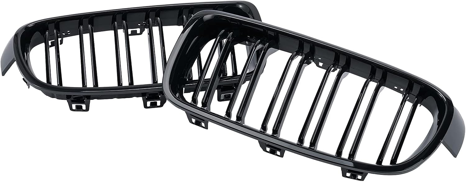 ABS F30 Grill, Front Kidney Grille for 2012-2018 BMW 3 Series F30 F31 (Double Slats Gloss Black Grills, 2pcs)