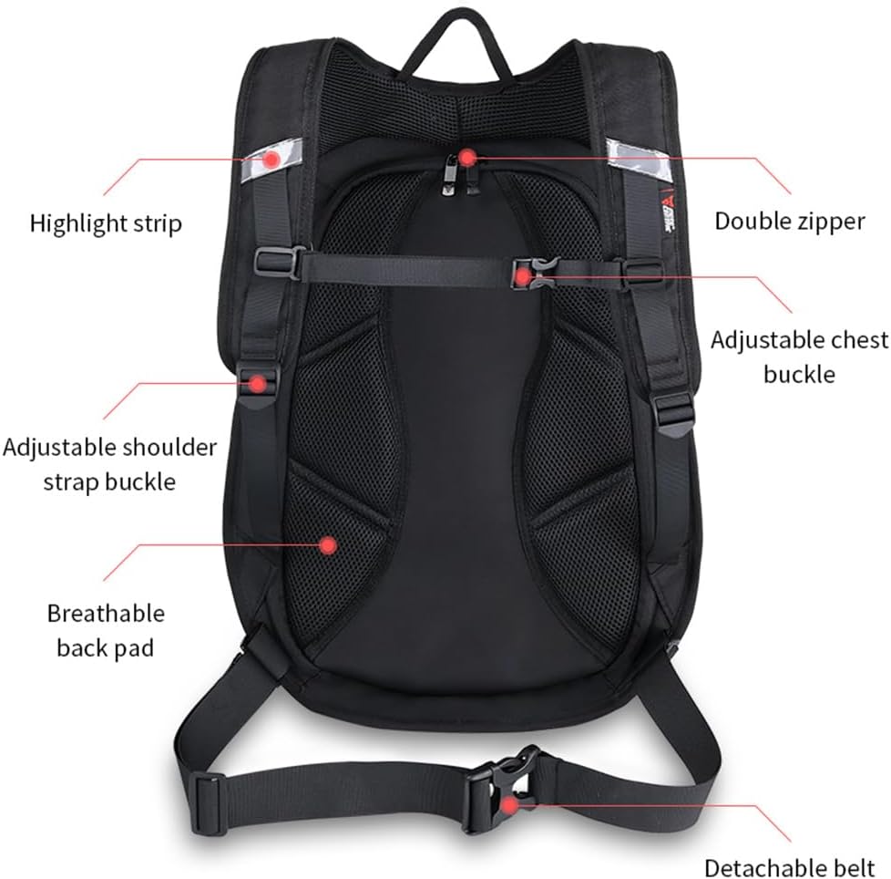 Motorcycle Backpack Waterproof Large Capacity Carbon Fiber Rider Backpack Hard Shell Reflective Motorbike Travel Suitcase Light Version (Black)