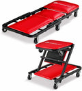 Powerbuilt 36 in. ZAG 2-in-1 Floor Creeper and Rolling Seat – Convertible Design with Padded Headrest, Durable Steel Frame, and Six 2 in. Casters for Easy Maneuvering – 620513