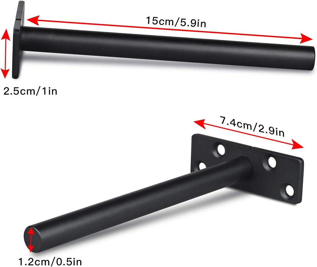 6 inch hidden floating shelf brackets, heavy duty, side view