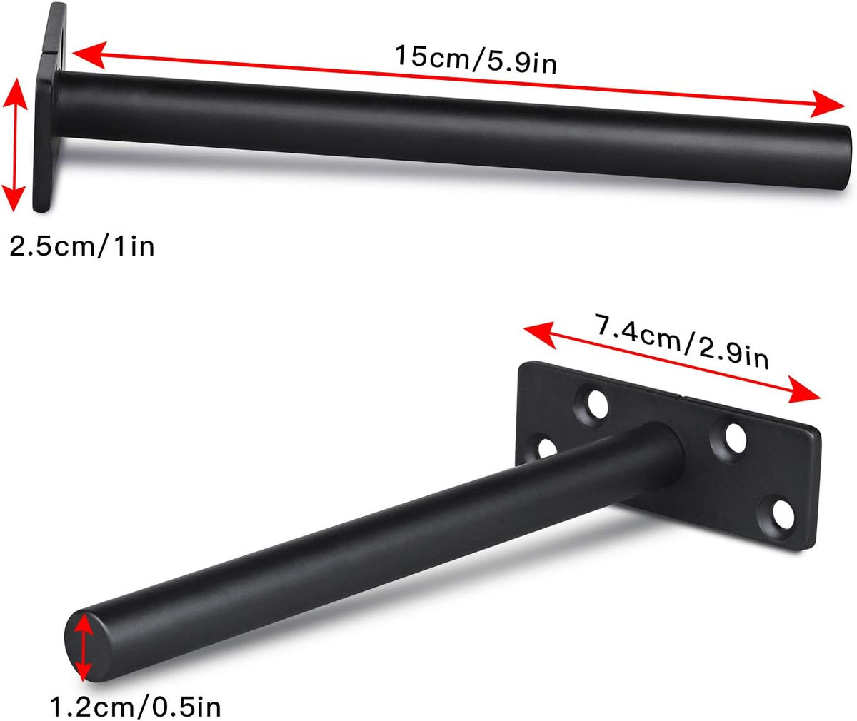 6 inch hidden floating shelf brackets, heavy duty, side view