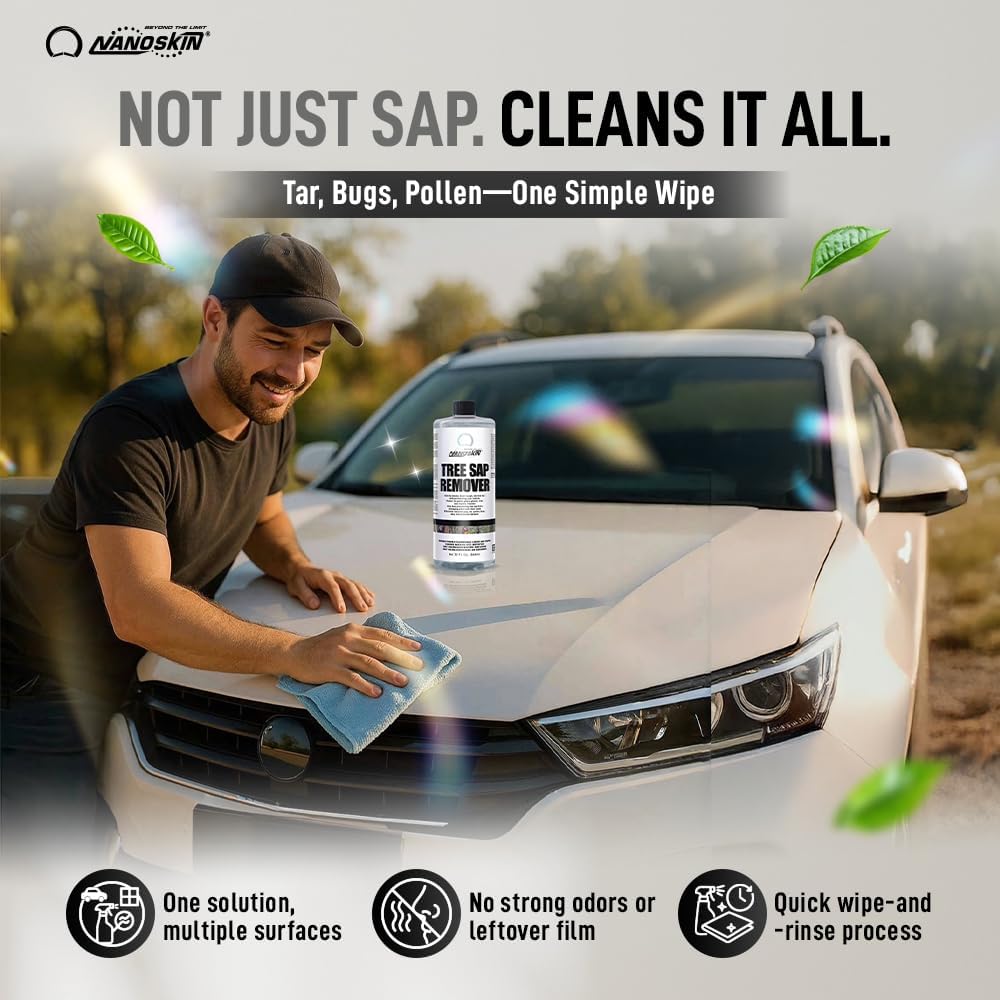 Nanoskin Tree Sap Remover 32 Oz. - Instant, Safe Car Detailing Solution | Optimized for Paint, Glass, Plastic & Trim | Compatible with Microfiber & Terry Cloth | Fast-Acting, Multi-Surface Application