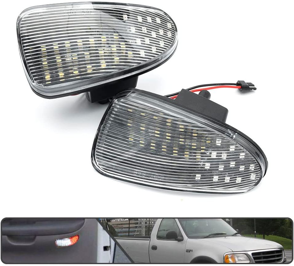 2Pcs F150 LED Courtesy Door Lights for Ford F150 1997-2003, F150 SVT Lightning 1999-2002, F250 Light Duty 1997-1999 Red& White LED Side Door Panel Light Door Interior Light Step Lights Clear Lens
