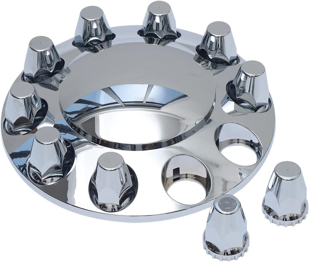 Chrome ABS Front Axle Wheel Cover for Semi Truck Plastic Hub Cover with 33mm Screw-On Lug Nut Covers 2 Front Axle Wheel Covers Hubcap (Standard Front)