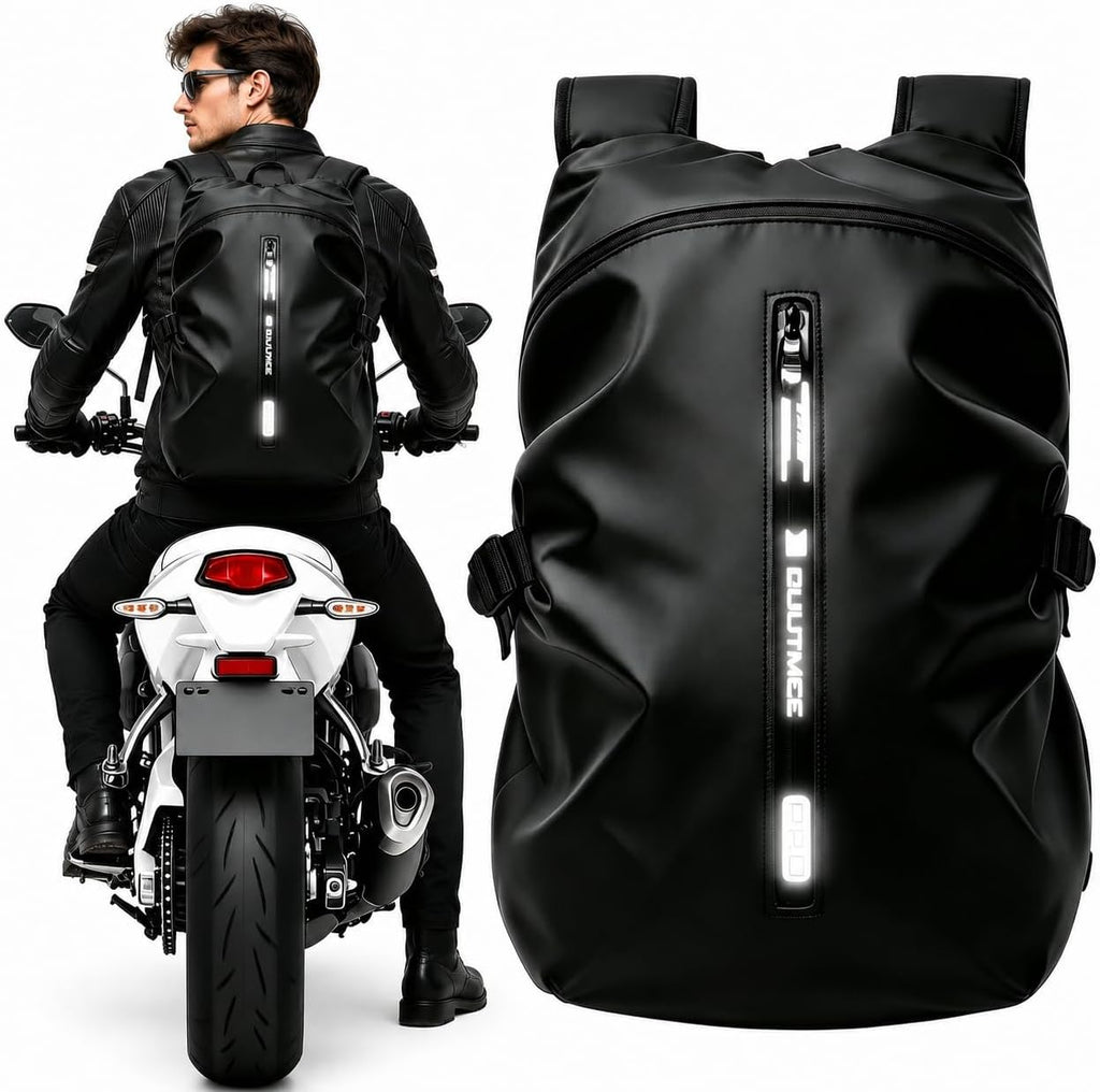 Motorcycle Backpack, Waterproof Helmet Backpacks for Men Large Capacity Storage Motorcycle Bag with Reflective Stripe