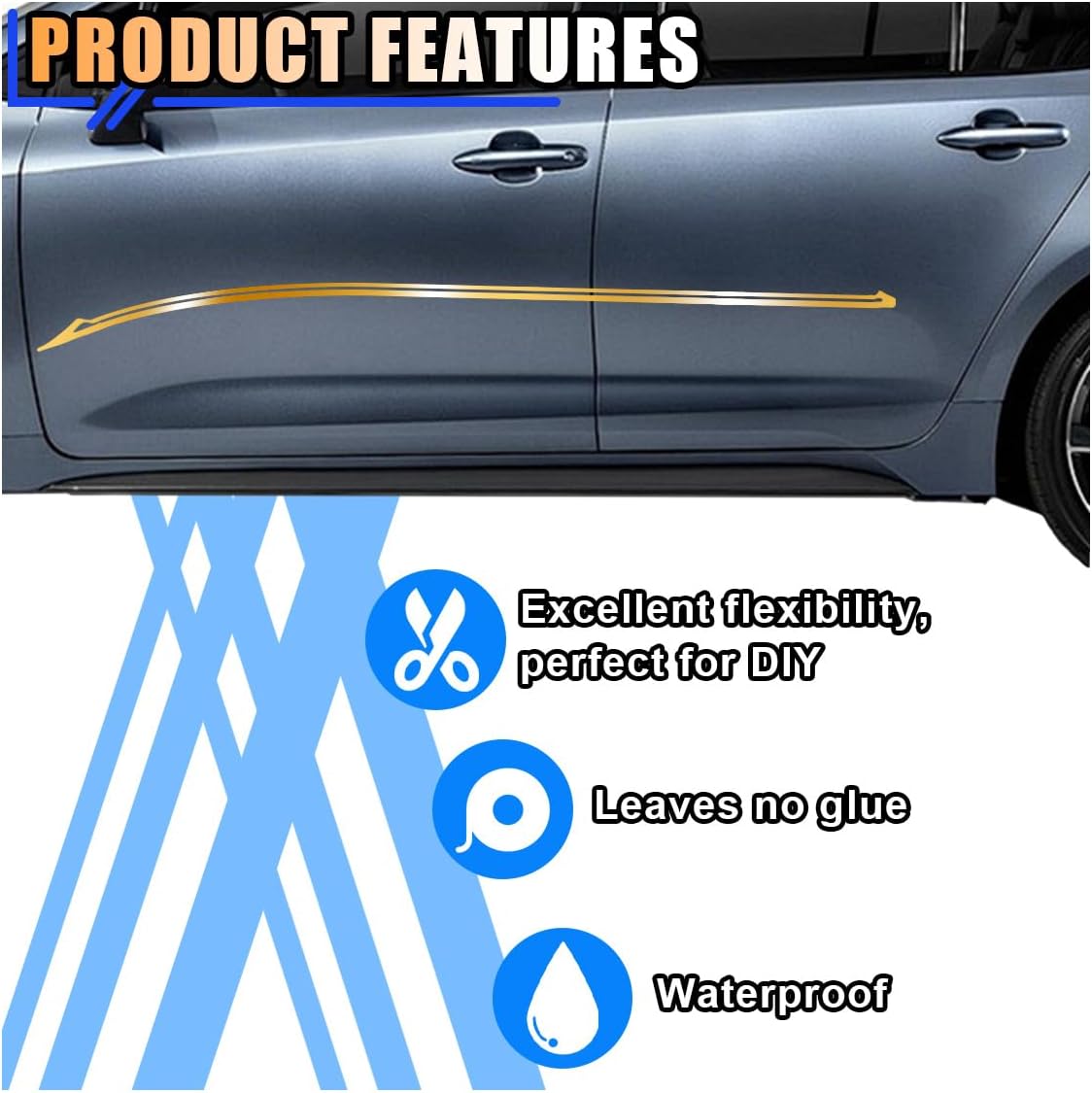 32Ft Car Pinstriping Tape, Vinyl Pin Striping Decals Car Trim Stripe Tape DIY Stickers, Universal Car Hood Body Side Stripe Glossy for Auto Motorcycle Home Door Musical Instrument (Gold)