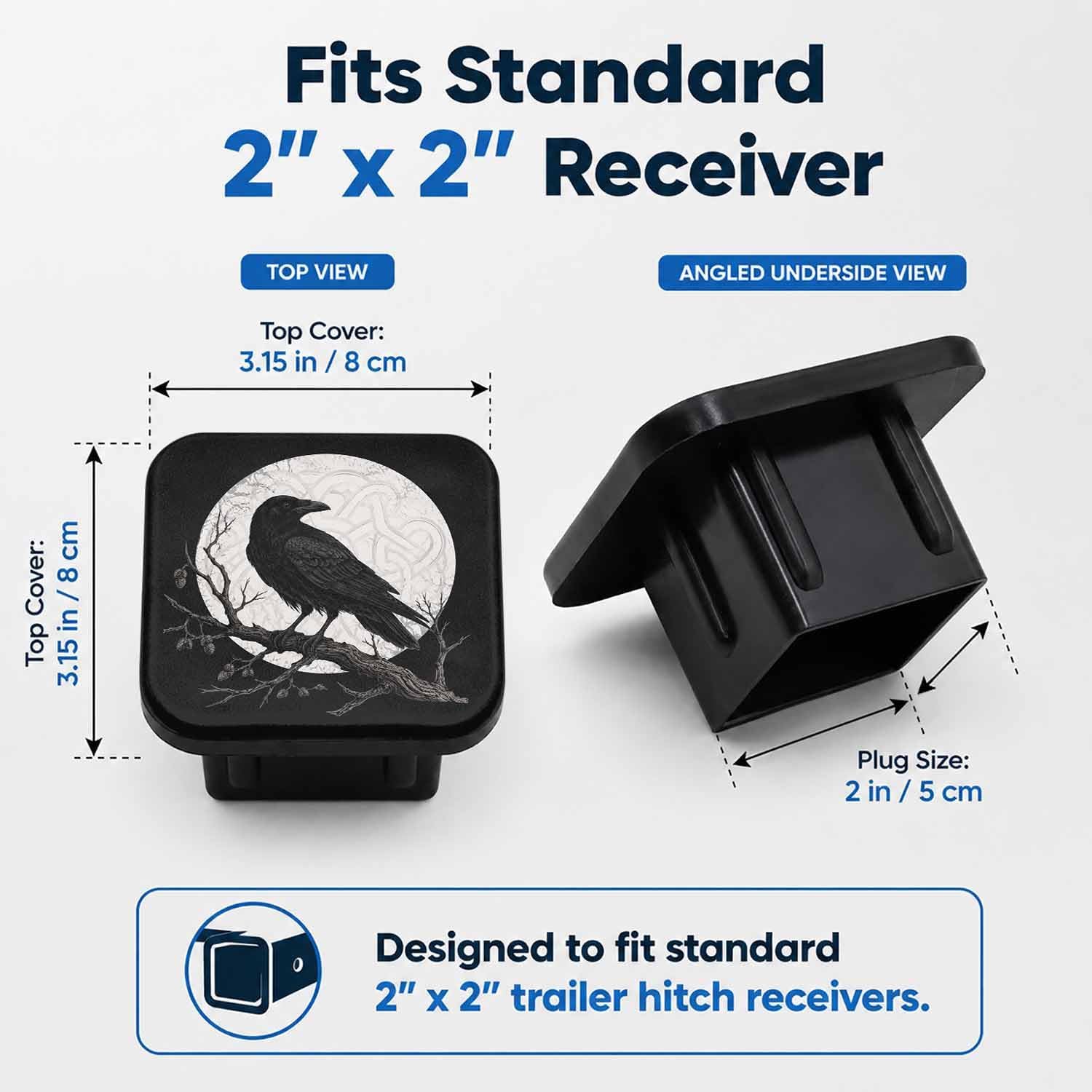 2" Hitch Cover Black Raven Rubber Towing Hitch Covers Hitch Protector for Camping Travel, Trailer Hitch Cover Tube Plug Insert Car Exterior Accessories for Pickup Trucks