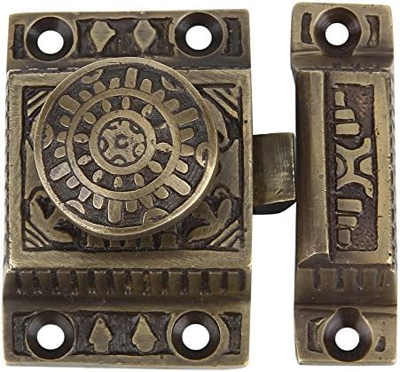 a29 cabinet latch, solid brass, windsor design, set, side view