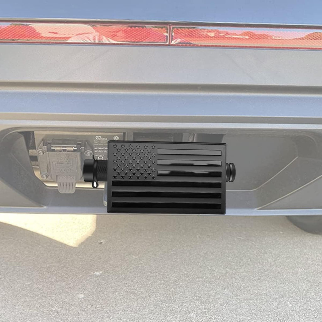 Bonrcea 2" American Flag Aluminum Trailer Hitch Cover & Hitch Lock, Black | Includes 5/8" hitch lock. Easy install. Compatible with F-150, Silverado, Ram 1500, Sierra, Tundra. (Not for 2025 Tacoma).
