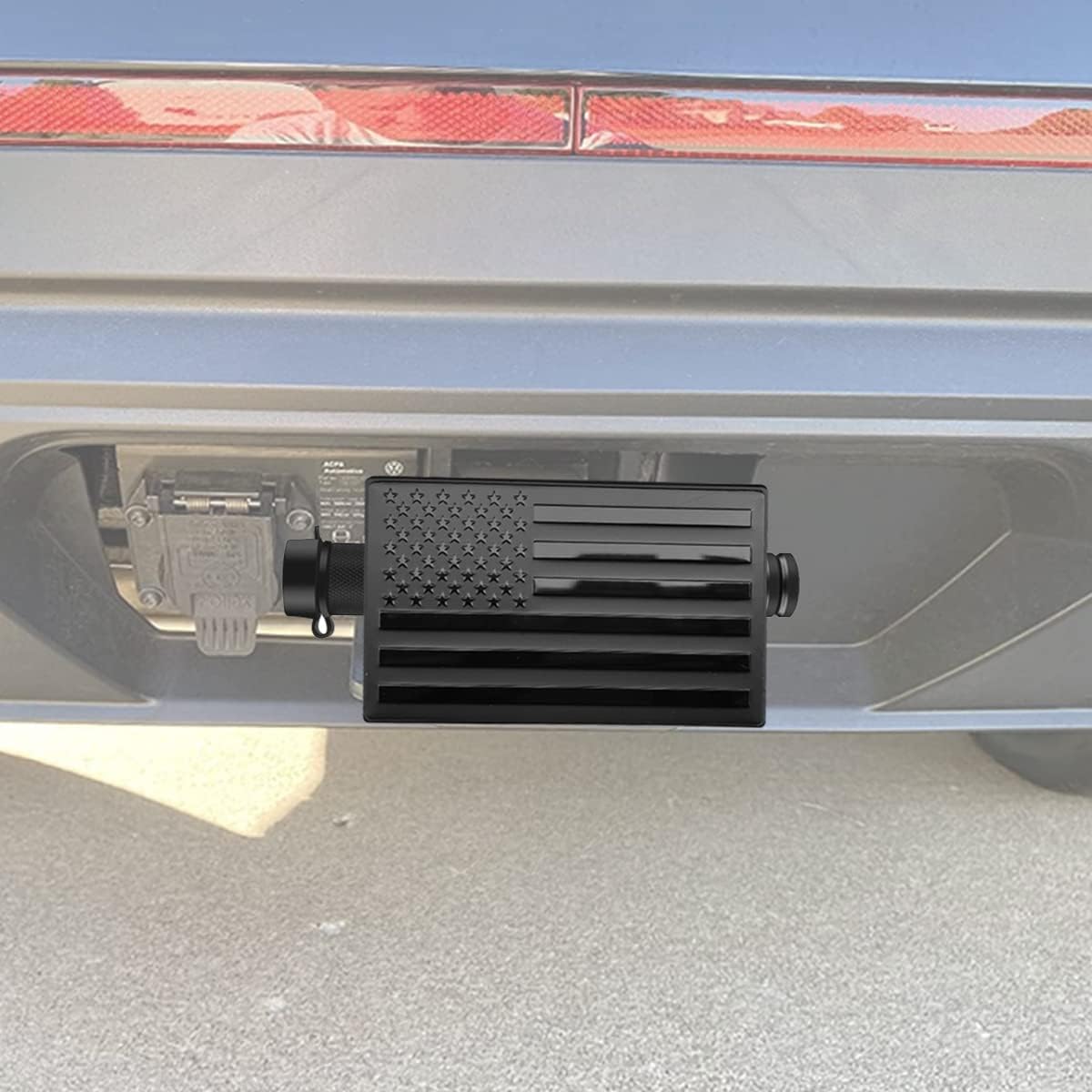 Bonrcea 2" American Flag Aluminum Trailer Hitch Cover & Hitch Lock, Black | Includes 5/8" hitch lock. Easy install. Compatible with F-150, Silverado, Ram 1500, Sierra, Tundra. (Not for 2025 Tacoma).