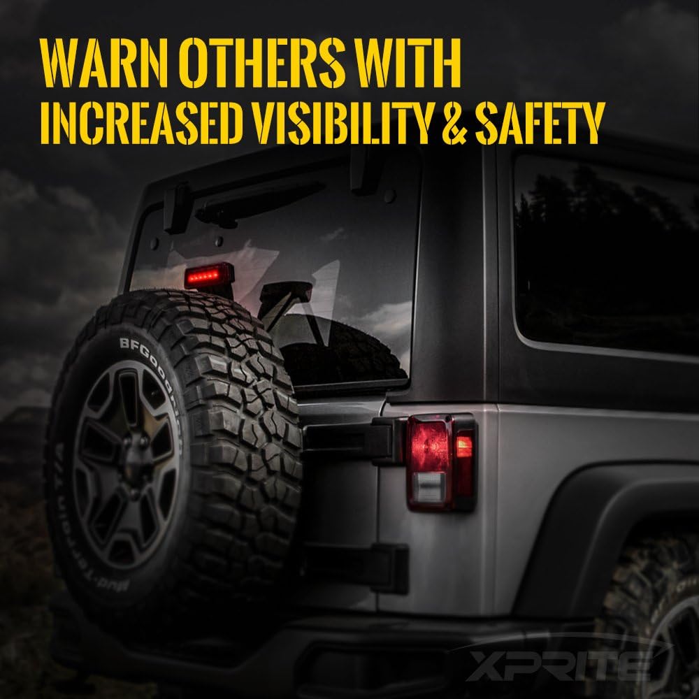 Xprite LED Third Brake Lights w/Smoke Lens High Mount Stop 3rd Tail Light Compatible with 2007-2018 Jeep Wrangler JK JKU