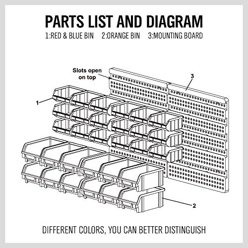 horusdy wall mounted storage bins parts rack 30pc, front angle view