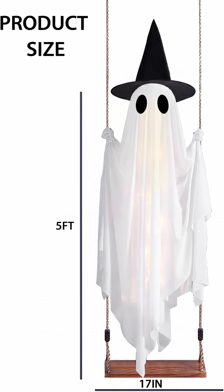 5FT Halloween Swinging Ghost Outdoor Decor,Spooky Hanging Ghost Decorations