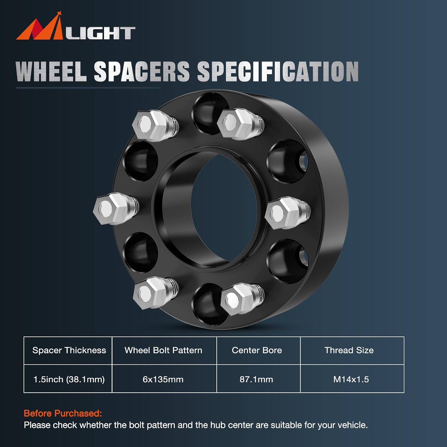 Nilight 6x135 Wheel Spacers for 2015-2022 Ford F150,1.5inch Wheel Spacers M14x1.5 Studs and 87.1mm Hub Bore Compatibility with 2015 2016 2017 2018 2019 2020 2021 2022 Expedition Navigator-4pcs