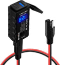 Motorcycle USB Charger SAE to USB Adapter Type C and Quick Charge USB 3.0 with Voltmeter, ON/Off Switch and 3.6FT SAE Extension Cable Waterproof 3 Install Options for GPS Smartphone Camera