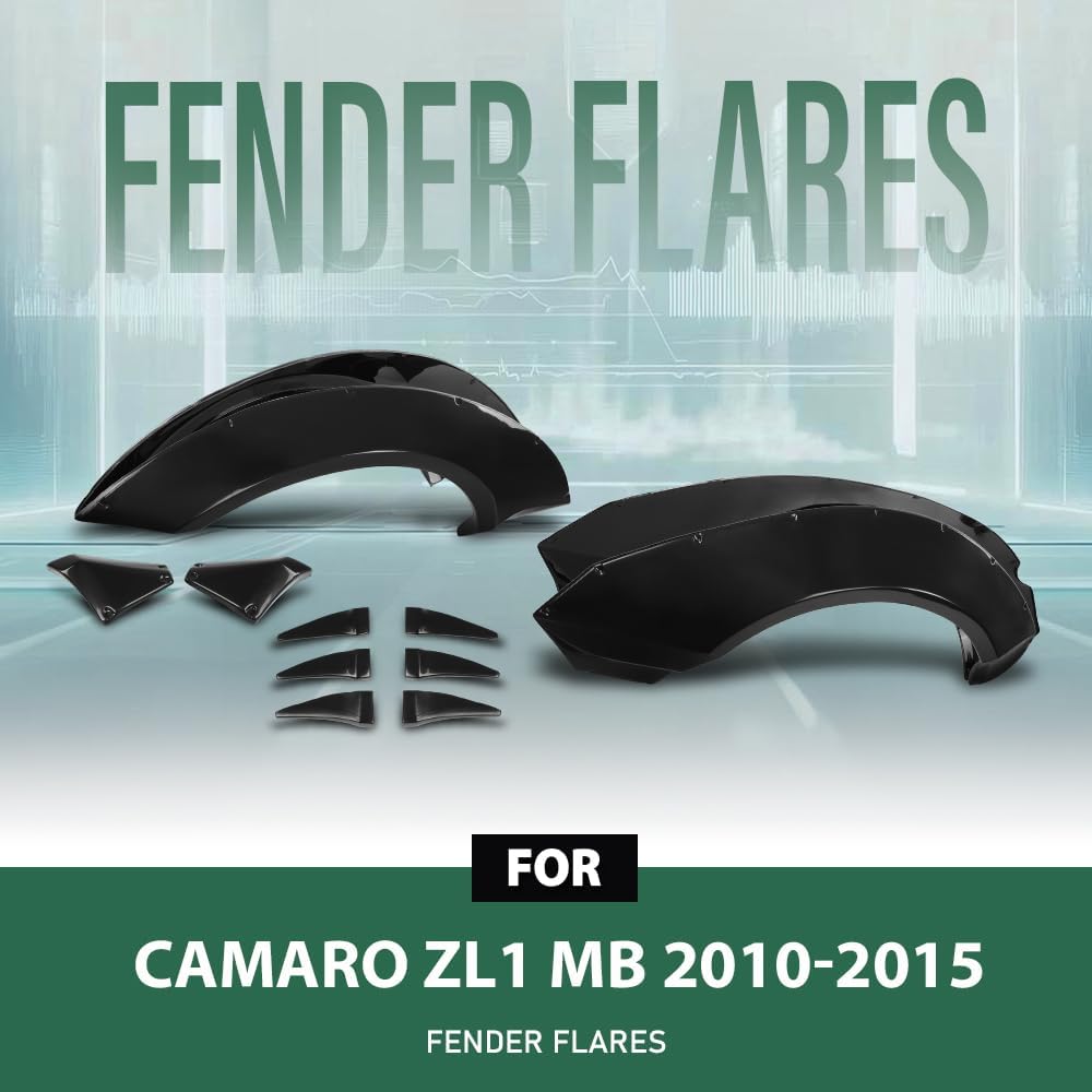 Fender Flares Compatible with Chevy Camaro ZL1 2010 2011 2012 2013 2014 2015, 4 Pcs Kit with Front Canards, MB Style Black Widebody Overfenders, Bolt-On Exterior Wheel Arch Trim