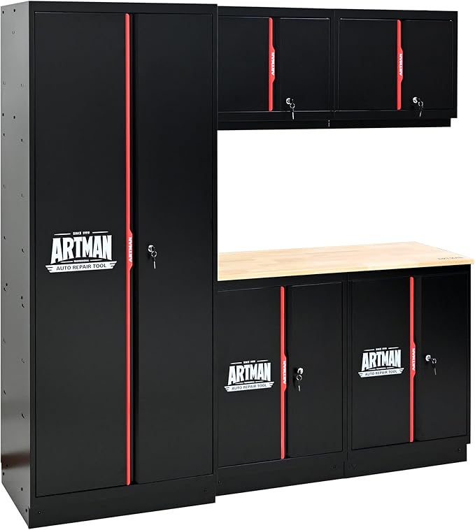 Garage Storage Cabinets System, 6-Pcs Workshop Cabinet Set in Black and Red by Unknown