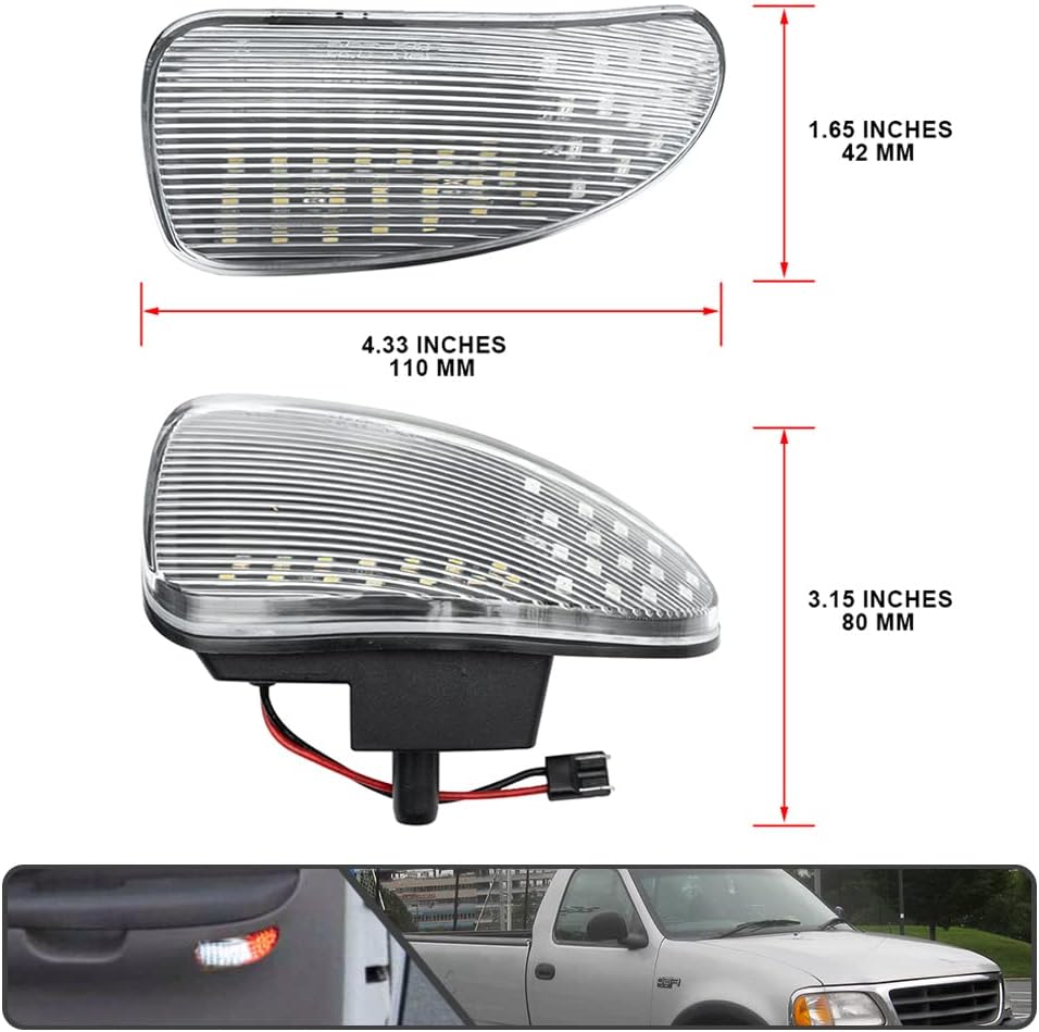 2Pcs F150 LED Courtesy Door Lights for Ford F150 1997-2003, F150 SVT Lightning 1999-2002, F250 Light Duty 1997-1999 Red& White LED Side Door Panel Light Door Interior Light Step Lights Clear Lens
