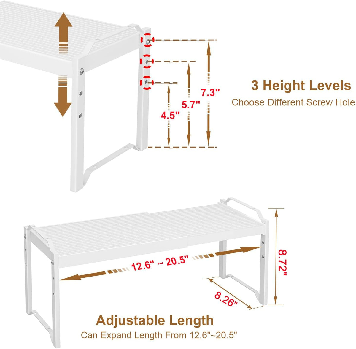 cottage charm expandable stackable closet shelf organizer, adjustable, close-up detail