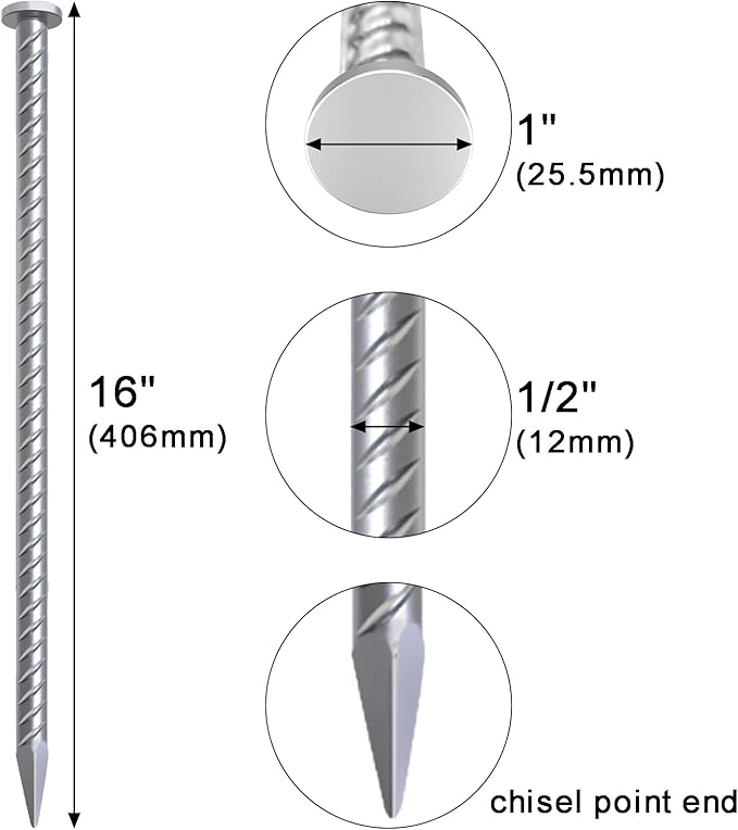 VVOKGO 16 Inch Rebar Stakes Metal Asphalt Anchoring Spikes Ground, 1/2 Inch - Image 2